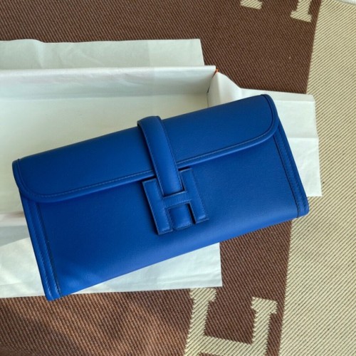 Hermes Original jige swift lederen clutch 37088 Elektro-optisch blauw