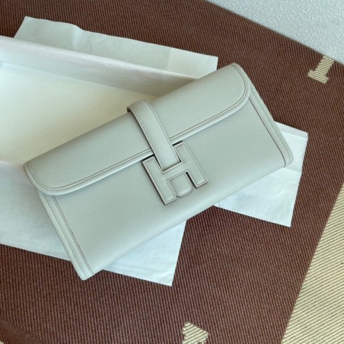 Hermes Original jige swift lederen clutch 37088 parelgrijs