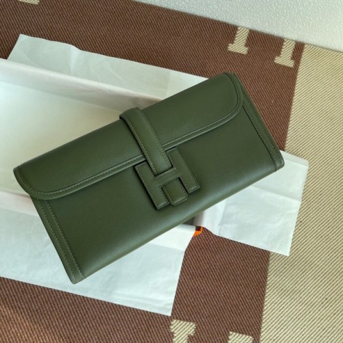 Hermes Original jige swift lederen clutch 37088 zwartachtig groen