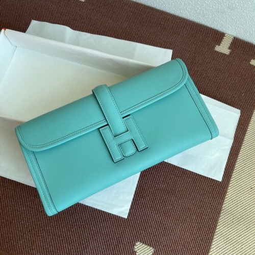 Hermes Original jige swift lederen clutch 37088 lichtblauw