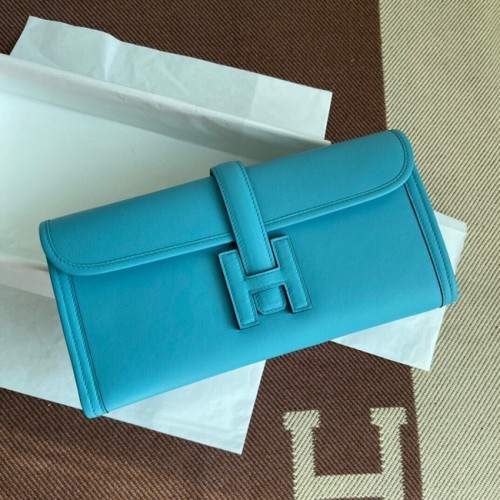 Hermes Original jige swift lederen clutch 37088 hemelsblauw