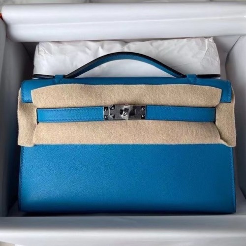 Hermes Original swift leer KEL2278 blauw & zilverkleurig metaal