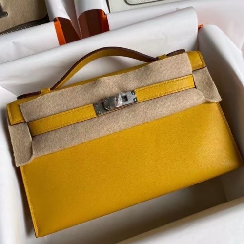 Hermes Original swift leer KEL2278 geel en zilverkleurig metaal