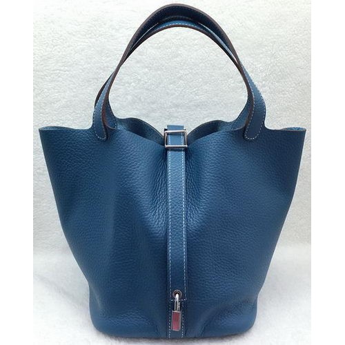 Hermes Picotin Lock 22cm Tassen Litchi Leer HPL1048 Blauw