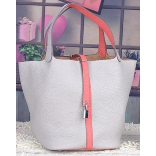 Hermes Picotin Lock 22cm Tassen Litchi Leer HPL8618 Wit & Roze