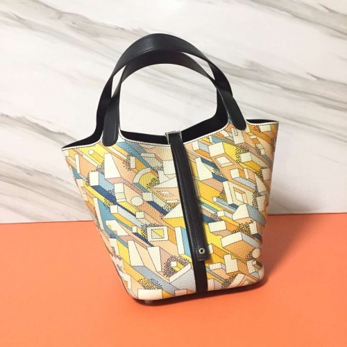 Hermes Picotin Lock 22cm Tassen Litchi Leer HPT88 zwart