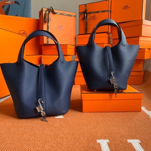 Hermes Picotin Lock Tassen Origineel Togo Leer PL3388 Saffierblauw
