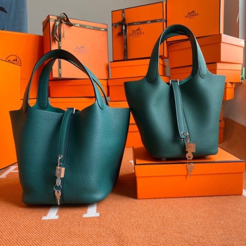 Hermes Picotin Lock Tassen Origineel togo Leer PL3388 zwartachtig groen