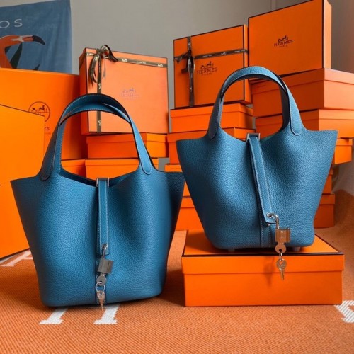 Hermes Picotin Lock Tassen Origineel Togo Leer PL3388 blauw