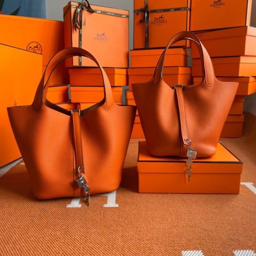 Hermes Picotin Lock Tassen Origineel Togo Leer PL3388 oranje