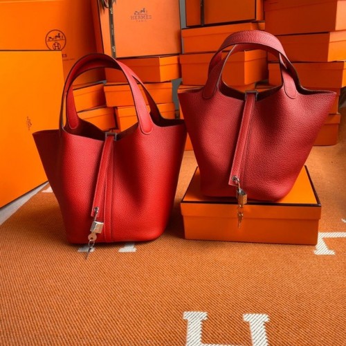 Hermes Picotin Lock Tassen Origineel Togo Leer PL3388 rood