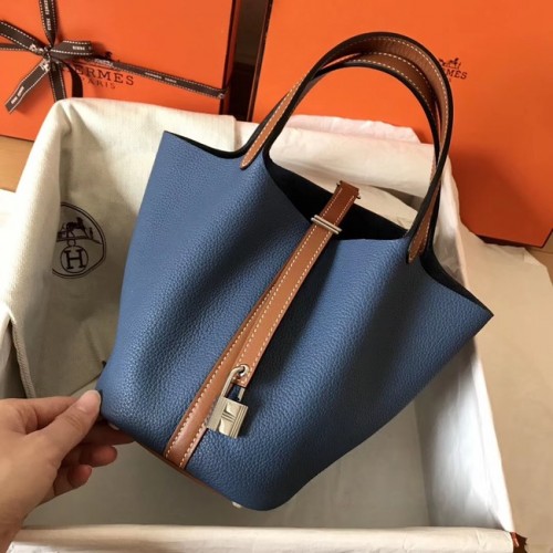 Hermes Picotin Lock PM Bags Origineel leer H8688 blauw en bruin