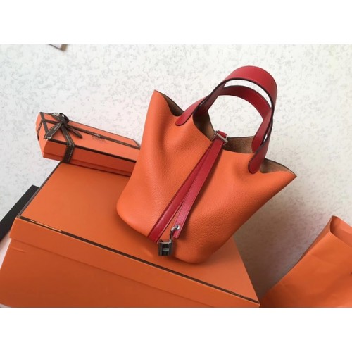 Hermes Picotin Lock PM Tassen Origineel Leer H8688 oranje&rood