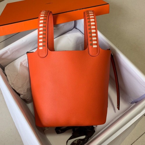 Hermes Picotin Lock PM Taurillon Epsom Leer Oranje 9809 Zilver