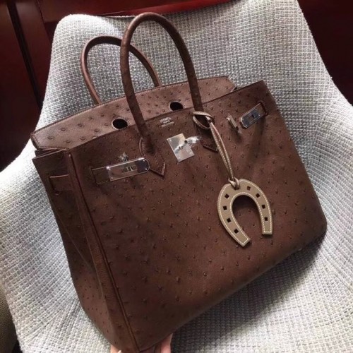 Hermes Birkin tas van echt struisvogelleer BK35 Chocolates