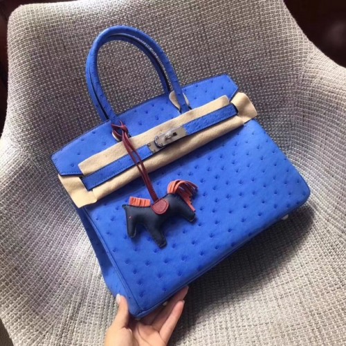 Hermes Birkin tas van echt struisvogelleer BK35 blauw