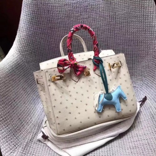 Hermes Birkin tas van echt struisvogelleer BK35 roomwit
