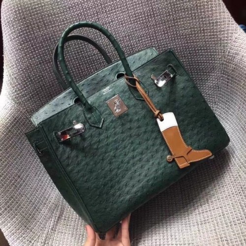 Hermes Birkin tas van echt struisvogelleer BK35 groen