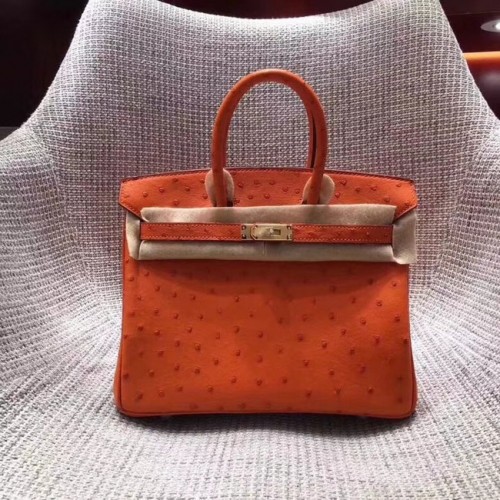 Hermes Birkin tas van echt struisvogelleer BK35 oranje