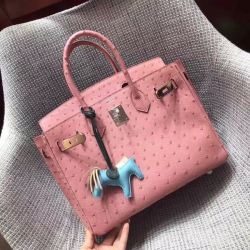 Hermes Birkin tas van echt struisvogelleer BK35 roze