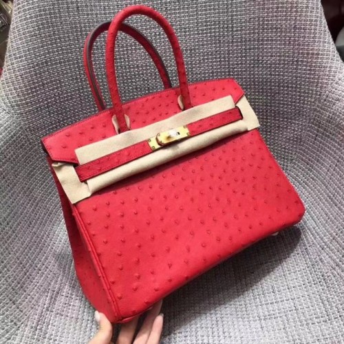 Hermes Birkin tas van echt struisvogelleer BK35 rood
