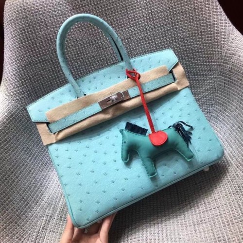 Hermes Birkin tas van echt struisvogelleer BK35 hemelsblauw