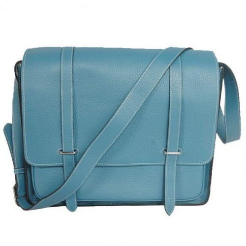Hermes Steve 35cm koerierstas Clemence leer blauw