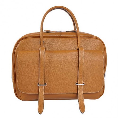 Hermes Steve 38CM Reistas Clemence Leer Camel