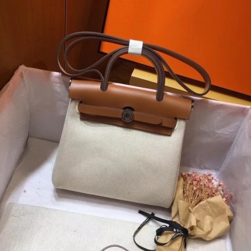 Hermes mini Herbag origineel canvas leer kalfsleer 45987 gebroken wit en bruin