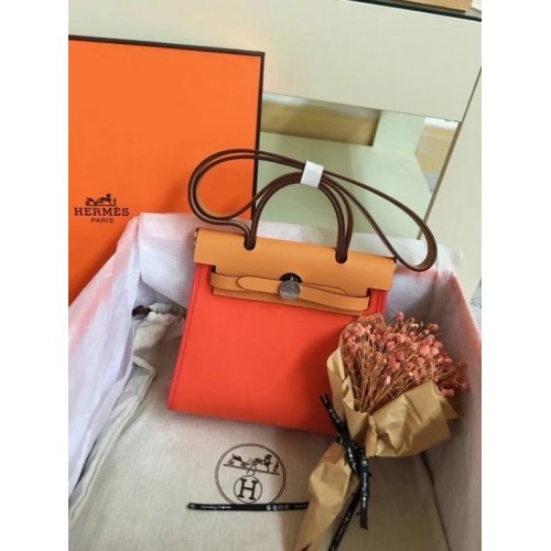 Hermes mini Herbag Original Canvas Leer Kalfsleer 45987 oranje&bruin