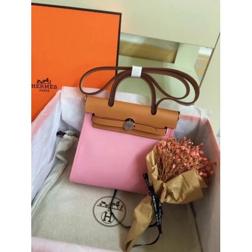 Hermes mini Herbag Original Canvas Leer Kalfsleer 45987 roze&bruin