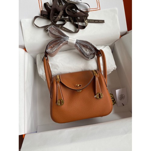 Hermes mini Lindy Original Togo lederen tas OLD19 bruin