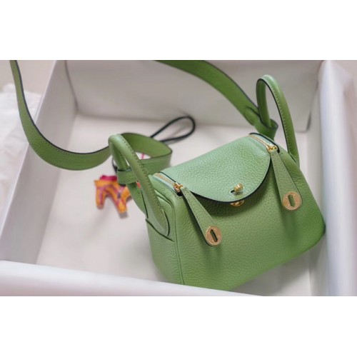 Hermes mini Lindy Togo leren tas LD19 groen & goudkleurig metaal