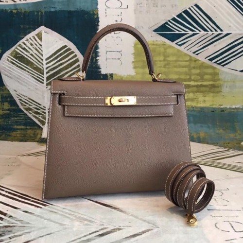 Hermes origineel Kelly Epsom Leer KL32 donkergrijs