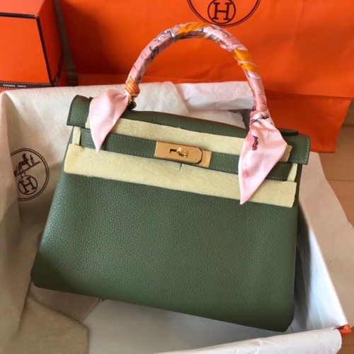 Hermes originele Togo lederen tas KL320 zwartachtig groen