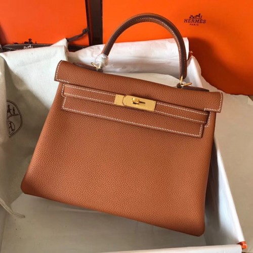 Hermes originele Togo leren kelly tas KL320 bruin