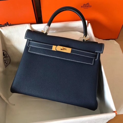 Hermes originele Togo lederen kelly tas KL320 donkerblauw