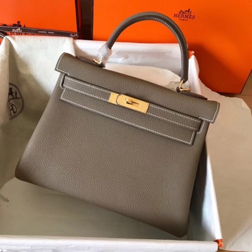 Hermes originele Togo leren hoedentas KL320 donkergrijs