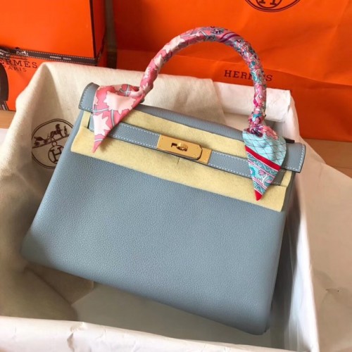 Hermes originele Togo leren kelly tas KL320 lichtblauw