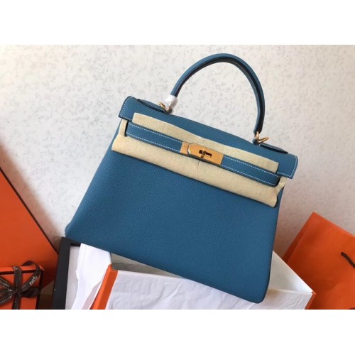 Hermes originele Togo lederen kelly tas KL320 hemelsblauw