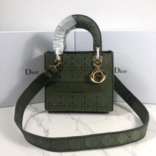 LADY DIOR DRAAGTAS VAN GEBORDUURD CANVAS C4532 Zwartachtig groen