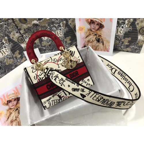 LADY DIOR DIOR TOTE GEBORDUURDE CANVAS TAS 2550-2