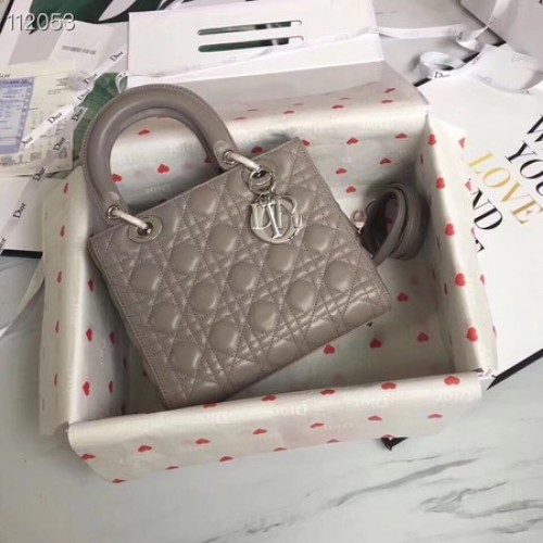 LADY DIOR TAS VAN LAMBSKIN CAL44550 grijs-zilverkleurig metaal