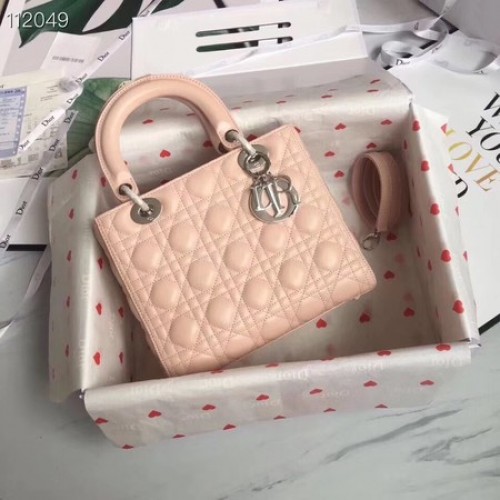 LADY DIOR TAS VAN LAMBSKIN CAL44550 roze-zilverkleurig metaal