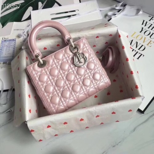 LADY DIOR TAS VAN LAMBSKIN CAL44550 roze-zilverkleurig metaal