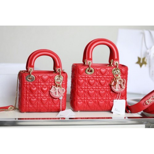 LADY DIOR MY ABCDIOR BAG Cannage Heart Originele tas van lamsleer M0539O rood