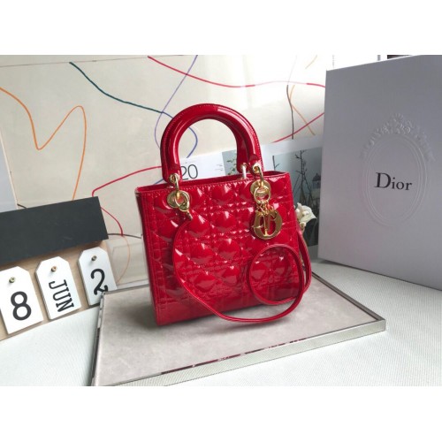 LADY DIOR MY ABCDIOR lakleren tas rood M05389 goud