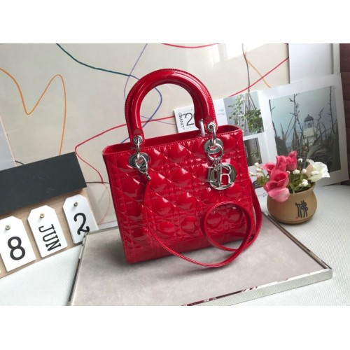 LADY DIOR MY ABCDIOR lakleren tas rood M05389 zilver