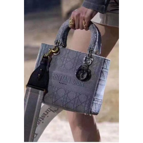 LADY DIOR DRAAGTAS VAN GEBORDUURD CANVAS C4532 grijsblauw