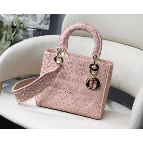 LADY DIOR DRAAGTAS VAN GEBORDUURD CANVAS C4532 roze gouden hardware